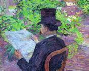 亨利德土鲁斯罗特列克 - Desire Dihau Reading a Newspaper in the Garden